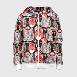 Толстовка на молнии детская Узор тигр с лисой, цвет: 3D-белый