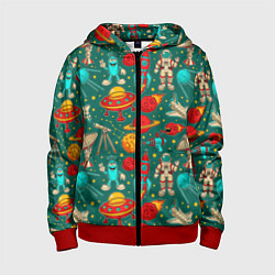 Толстовка на молнии детская Космические персонажи, цвет: 3D-красный