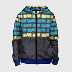 Толстовка на молнии детская Голубые и мятные квадраты на темном, цвет: 3D-синий