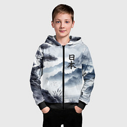 Толстовка на молнии детская Японский пейзаж - нейросеть, цвет: 3D-черный — фото 2