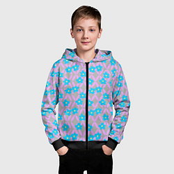 Толстовка на молнии детская Голубые цветочки на розовом орнаменте, цвет: 3D-черный — фото 2