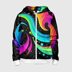 Толстовка на молнии детская Яркая неоновая абстракция - нейросеть, цвет: 3D-белый