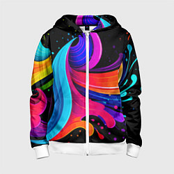 Толстовка на молнии детская Неоновая красочная абстракция - нейросеть, цвет: 3D-белый