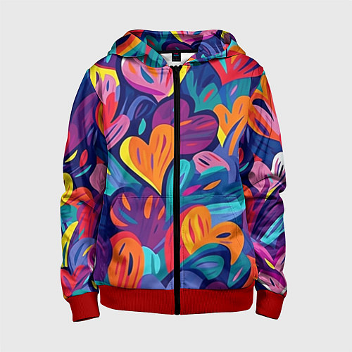 Детская толстовка на молнии Радужные сердца / 3D-Красный – фото 1
