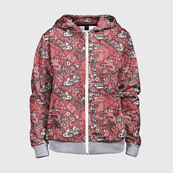 Толстовка на молнии детская Ацтеки и звери, цвет: 3D-меланж