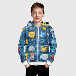 Толстовка на молнии детская Зайчата на пэчворк, цвет: 3D-белый — фото 2