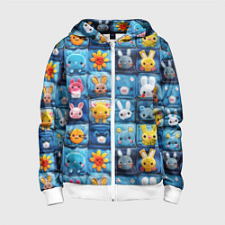 Толстовка на молнии детская Пэчворк с кроликами, цвет: 3D-белый