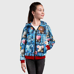 Толстовка на молнии детская Слоники на пэчворк, цвет: 3D-красный — фото 2