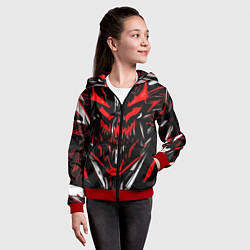 Толстовка на молнии детская Красно-белое абстрактное лицо на чёрном фоне, цвет: 3D-красный — фото 2