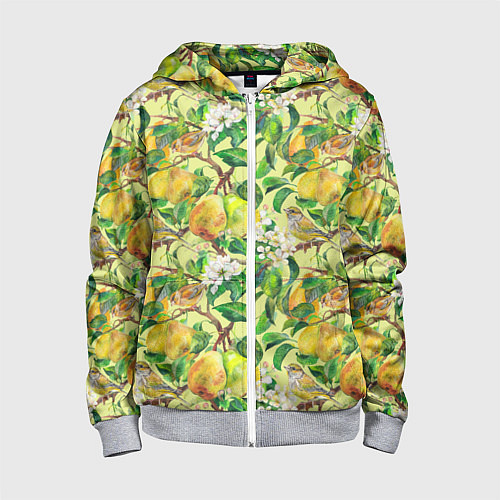 Детская толстовка на молнии Птица на грушевом дереве / 3D-Меланж – фото 1