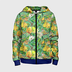 Толстовка на молнии детская Груши и птицы, цвет: 3D-синий