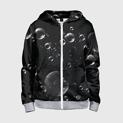 Толстовка на молнии детская Пузыри на черном фоне, цвет: 3D-меланж