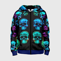 Толстовка на молнии детская Neon skulls - ai art pattern, цвет: 3D-синий