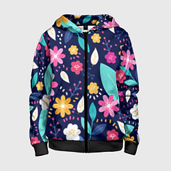 Толстовка на молнии детская Абстракция цветочный фон, цвет: 3D-черный