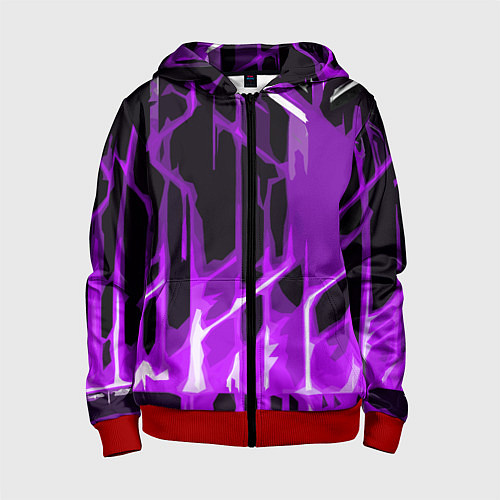Детская толстовка на молнии Abstract purple stripes on a black background / 3D-Красный – фото 1