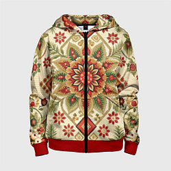 Толстовка на молнии детская Русские классические узоры и орнамент, цвет: 3D-красный