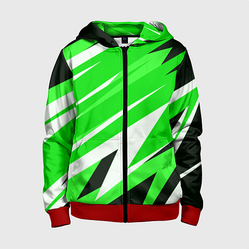 Детская толстовка на молнии Geometry stripes green / 3D-Красный – фото 1