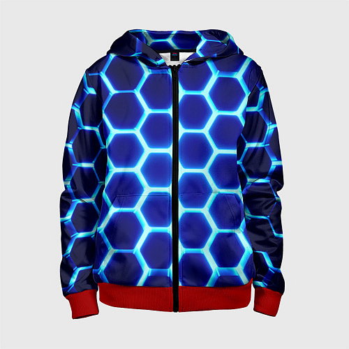 Детская толстовка на молнии Неоновые шестигранники с подсветкой / 3D-Красный – фото 1