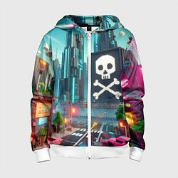 Толстовка на молнии детская Minecraft district with skull - ai art fantasy, цвет: 3D-белый