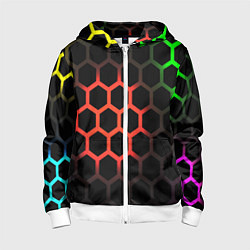 Толстовка на молнии детская Hexagon neon, цвет: 3D-белый