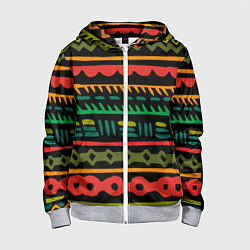 Толстовка на молнии детская Этнический орнамент на черном, цвет: 3D-меланж