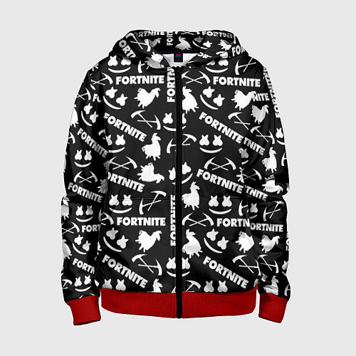 Детская толстовка на молнии Fortnite black pattern / 3D-Красный – фото 1