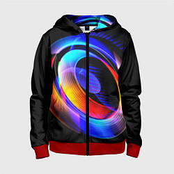 Толстовка на молнии детская Оптические иллюзии волны, цвет: 3D-красный
