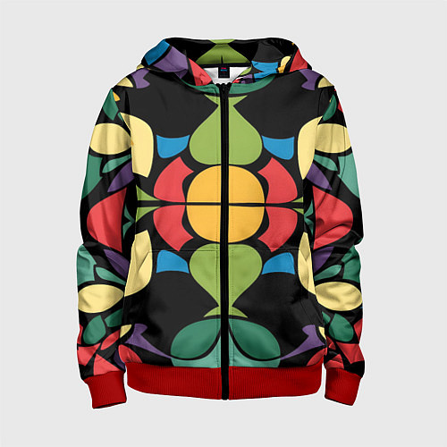 Детская толстовка на молнии Калейдоскоп на темном фоне / 3D-Красный – фото 1