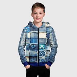 Толстовка на молнии детская Пэчворк из Minecraft, цвет: 3D-синий — фото 2