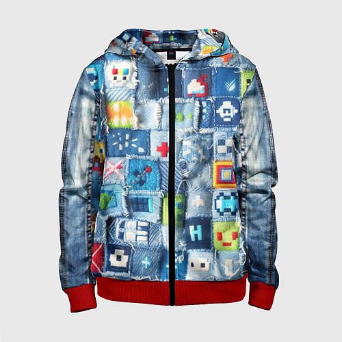 Детская толстовка на молнии Minecraft значки на пэчворк / 3D-Красный – фото 1
