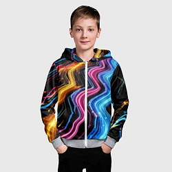 Толстовка на молнии детская Неоновые полосы - нейроарт, цвет: 3D-меланж — фото 2