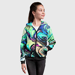Толстовка на молнии детская Абстракция смесь красок сине-зелёный, цвет: 3D-черный — фото 2
