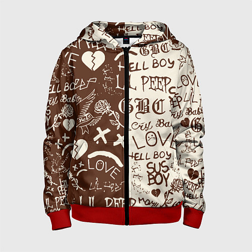 Детская толстовка на молнии Lil peep retro pattern / 3D-Красный – фото 1