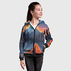 Толстовка на молнии детская Палатка на берегу озера, цвет: 3D-черный — фото 2