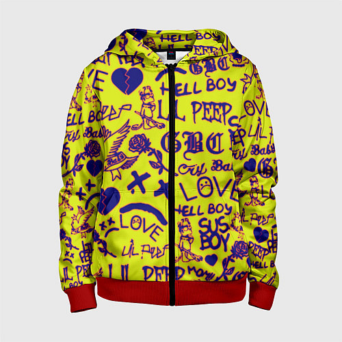 Детская толстовка на молнии Lil peep rap pattern / 3D-Красный – фото 1