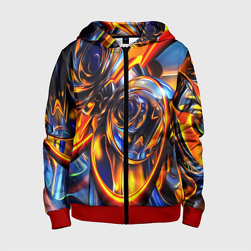 Детская толстовка на молнии Жидкие краски фрактал / 3D-Красный – фото 1