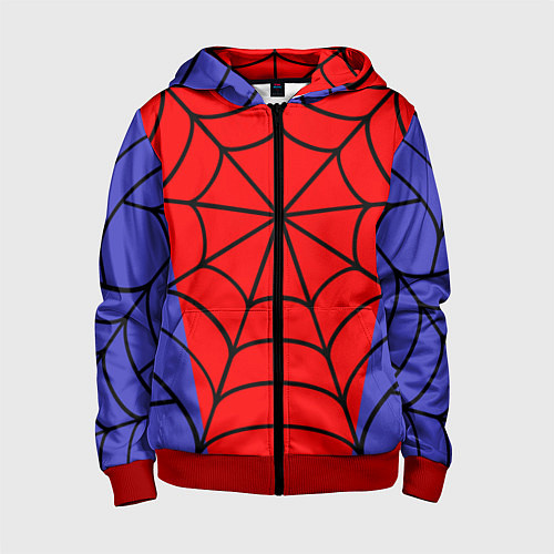 Детская толстовка на молнии Паутина паука на красном фоне / 3D-Красный – фото 1