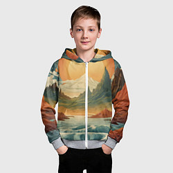 Толстовка на молнии детская В теплых горах на закате, цвет: 3D-меланж — фото 2