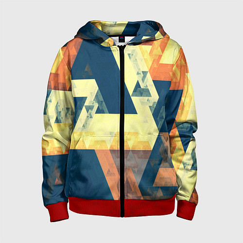 Детская толстовка на молнии Абстрактные треугольники / 3D-Красный – фото 1