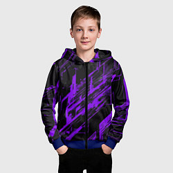 Толстовка на молнии детская Purple stripes on a black background, цвет: 3D-синий — фото 2