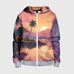 Толстовка на молнии детская Домик на берегу закат, цвет: 3D-меланж