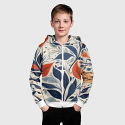 Толстовка на молнии детская Искусство листья абстракция, цвет: 3D-белый — фото 2