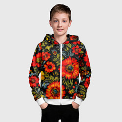 Толстовка на молнии детская Русская хохлома, паттерн, цвет: 3D-белый — фото 2