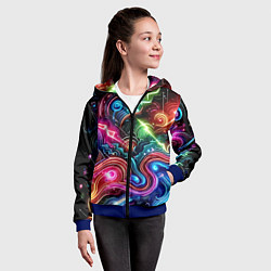 Толстовка на молнии детская Красочная неоновая абстракция - нейроарт, цвет: 3D-синий — фото 2