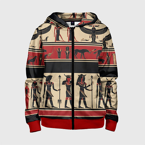 Детская толстовка на молнии Египетский орнамент / 3D-Красный – фото 1
