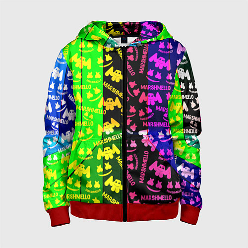 Детская толстовка на молнии Marshmello pattern neon steel / 3D-Красный – фото 1