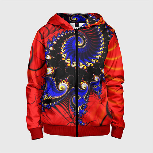 Детская толстовка на молнии Оптический узор фракталы завитки / 3D-Красный – фото 1