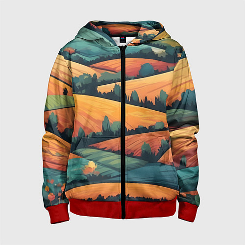 Детская толстовка на молнии Поля луга / 3D-Красный – фото 1