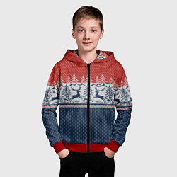 Толстовка на молнии детская Новогодний вязаный узор, цвет: 3D-красный — фото 2