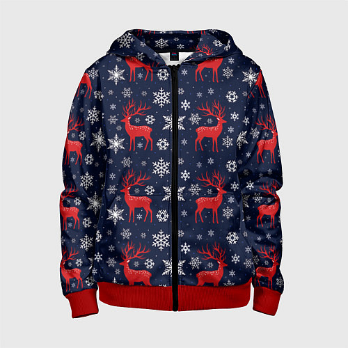 Детская толстовка на молнии Олени новогодние / 3D-Красный – фото 1